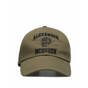 NEW ALEXANDER MCQUEEN men's embroidered skull baseball cap in olive